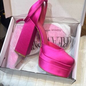 Dream Pairs Elegant Pink satin Platform Heels
